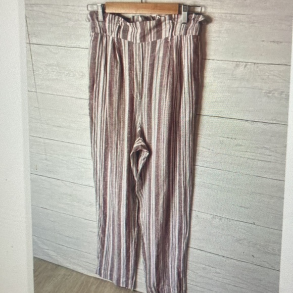 Striped Paperbag Waist Pants in Brown and Cream - Picture 2 of 3